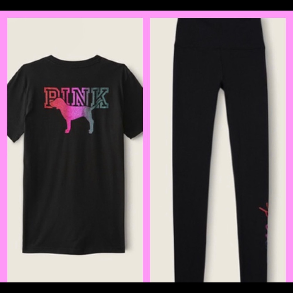 🌈 New Victoria Secret Rainbow Glitter Gradient Tee & Legging Set 🌈 Sold Out